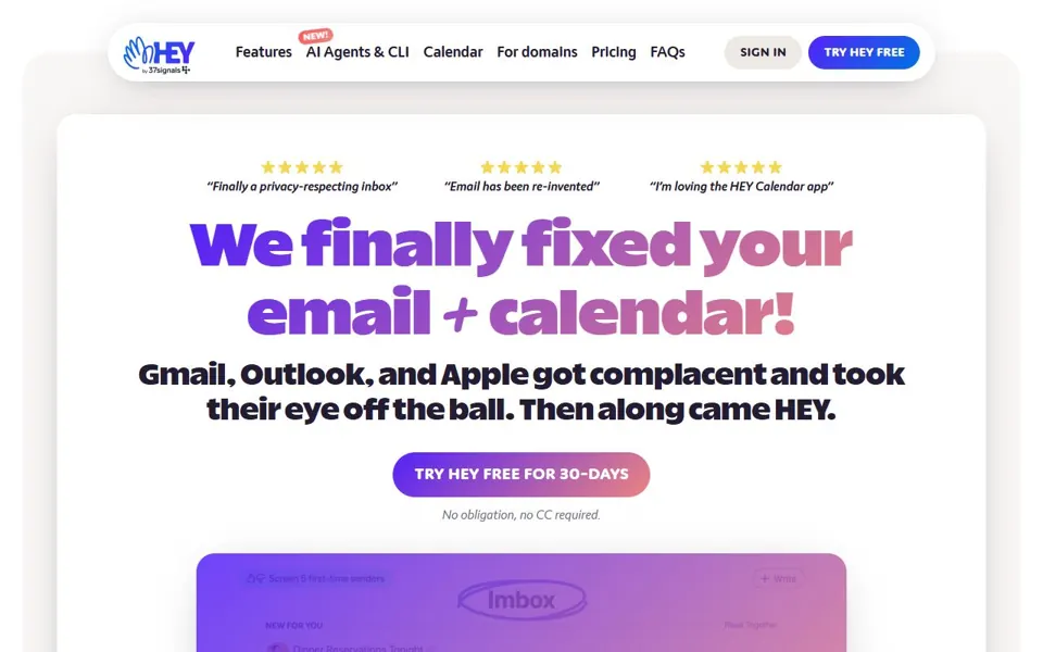HEY website screenshot