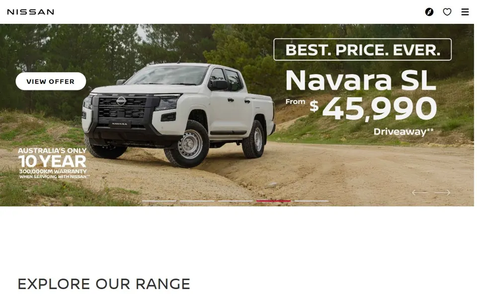 Nissan Australia website screenshot