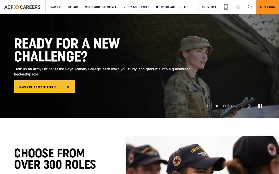ADF Careers website screenshot