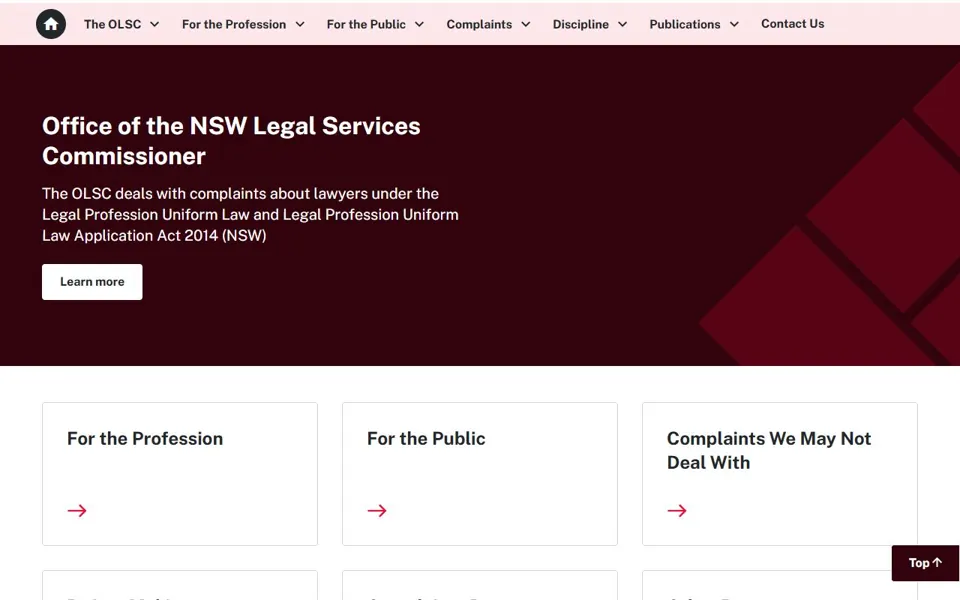 Office of the Legal Services Commissioner NSW website screenshot