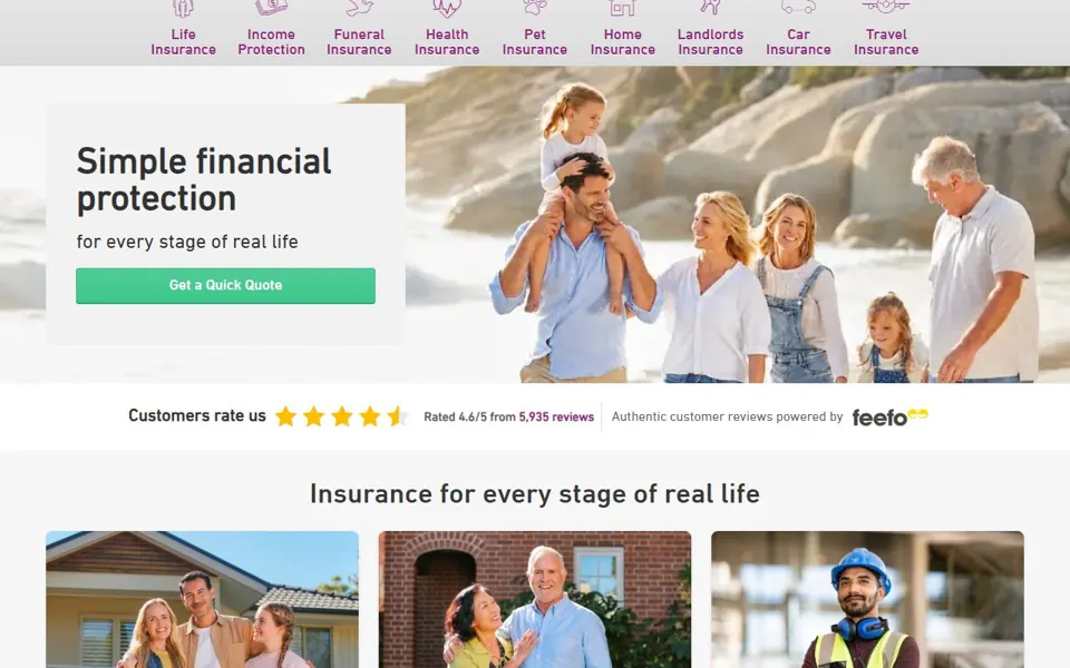 Real Insurance website screenshot