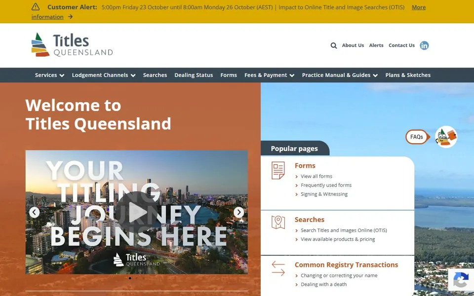Titles Queensland website screenshot
