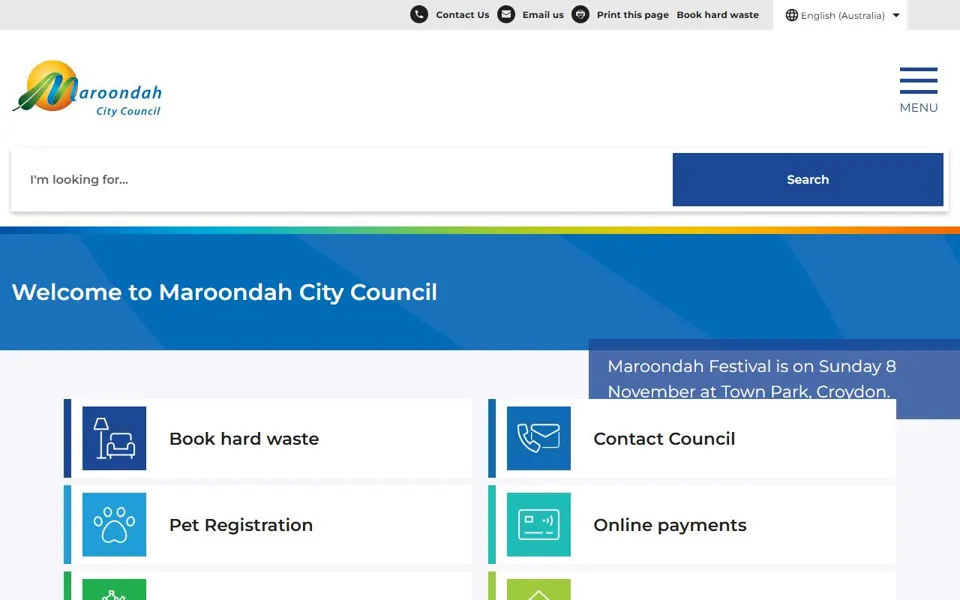 Maroondah City Council website screenshot