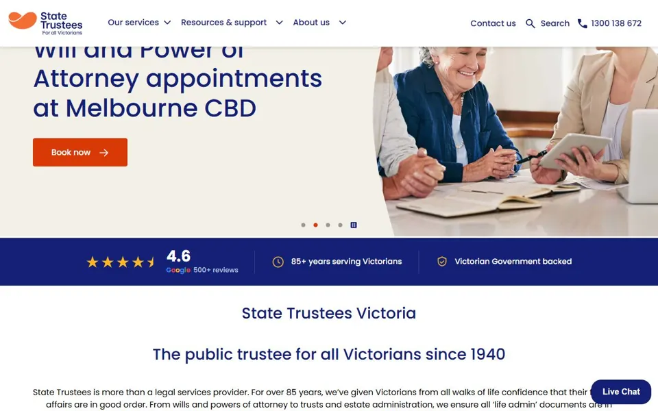 State Trustees Victoria website screenshot