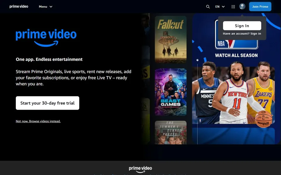 Prime Video website screenshot