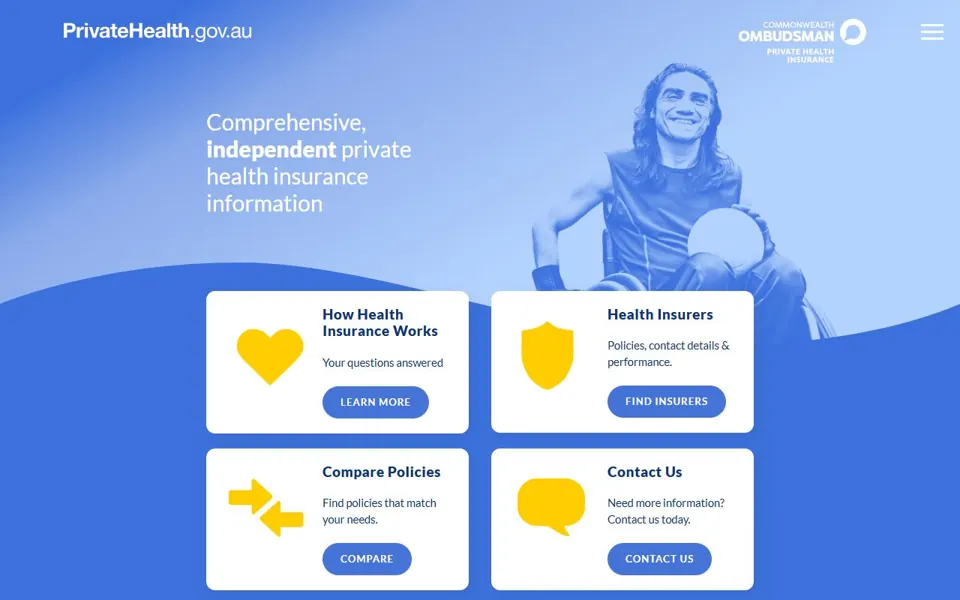 PrivateHealth.gov.au website screenshot