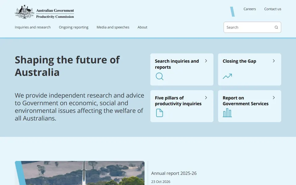 Productivity Commission website screenshot