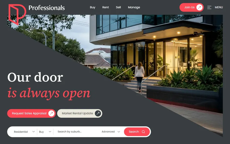Professionals Real Estate website screenshot
