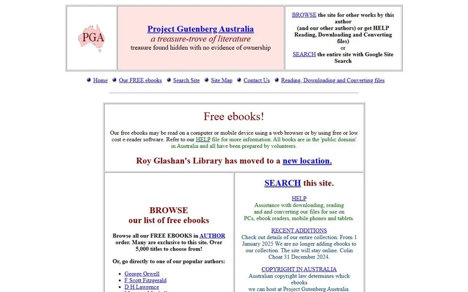 Project Gutenberg Australia website screenshot