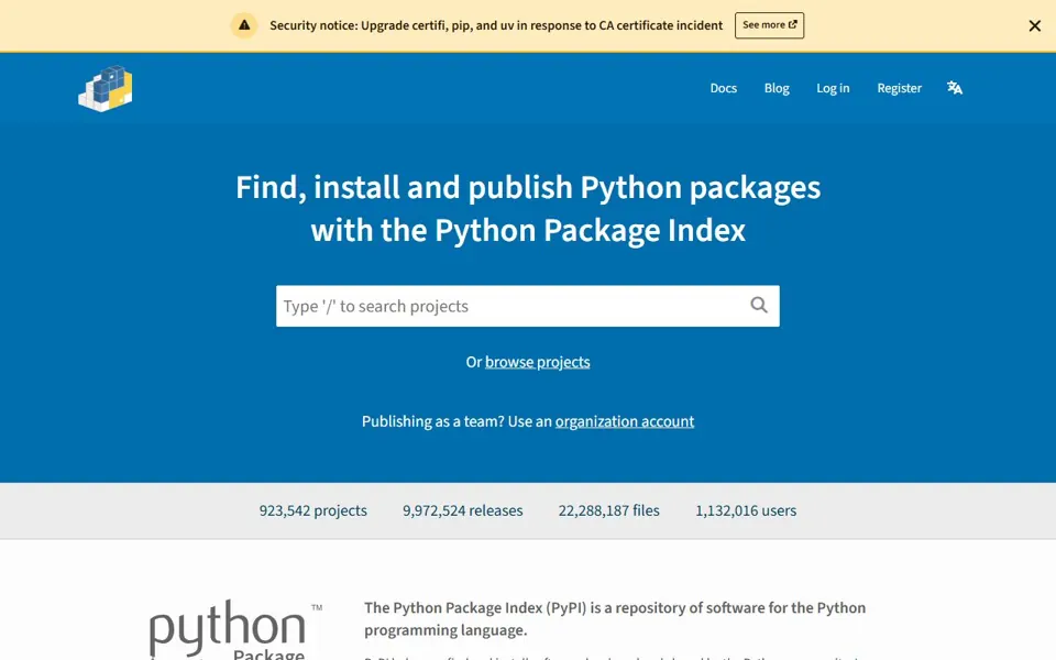 PyPI · Website screenshot