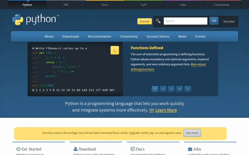 Python website screenshot