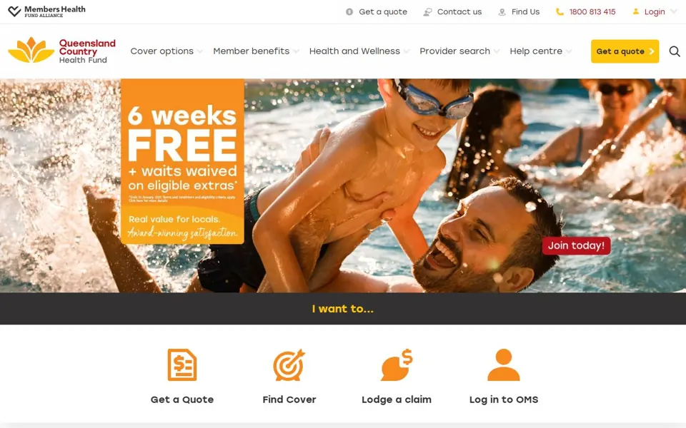 Queensland Country Health Fund website screenshot