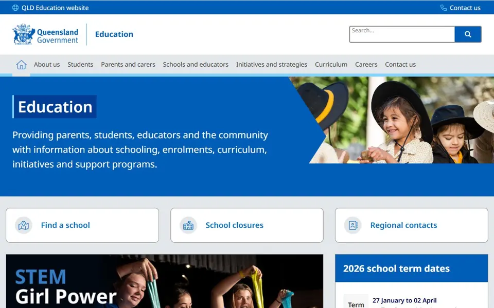 Queensland Department of Education website screenshot