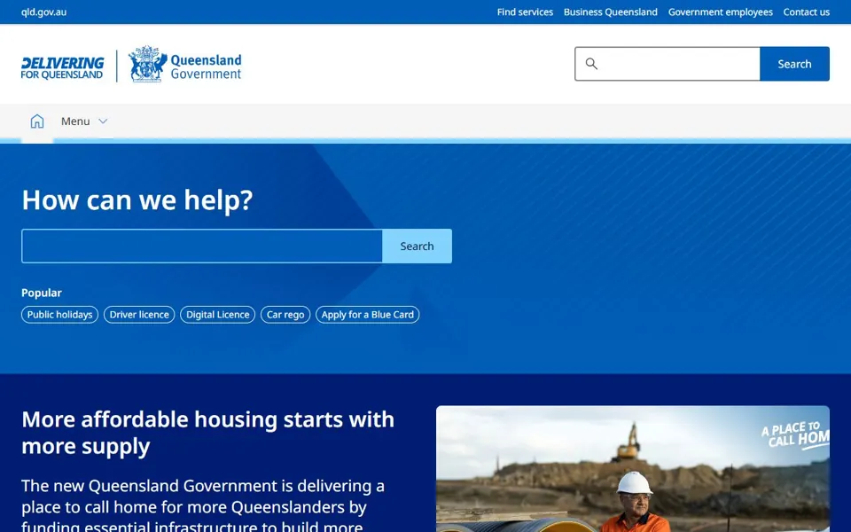 Queensland Government website screenshot