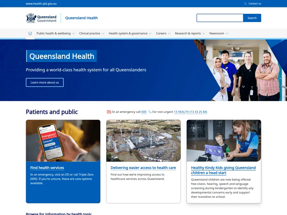 Queensland Health website screenshot
