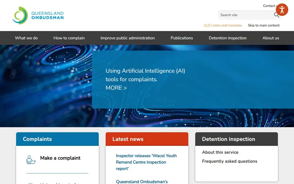 Queensland Ombudsman website screenshot