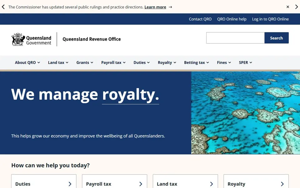 Queensland Revenue Office website screenshot