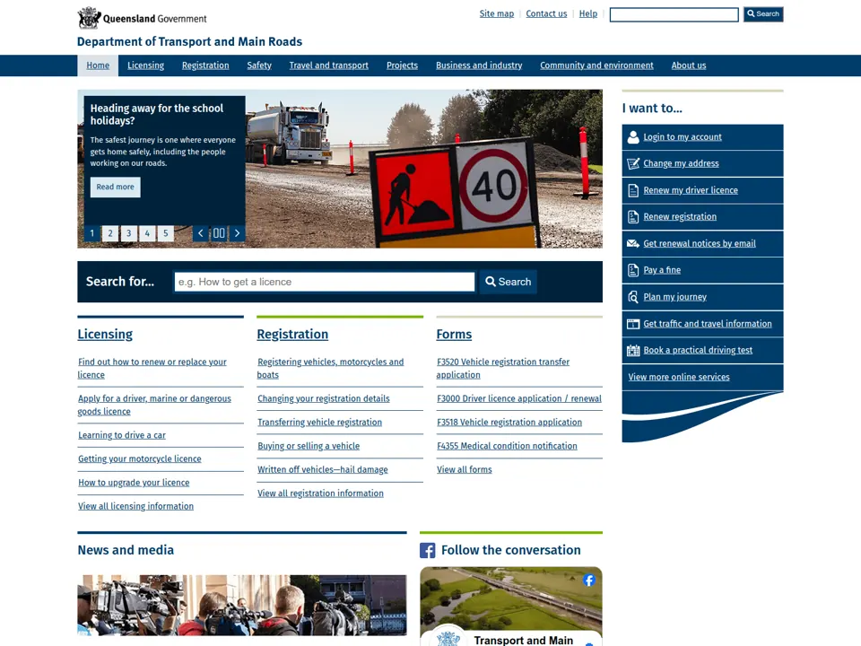 Queensland Transport and Main Roads website screenshot