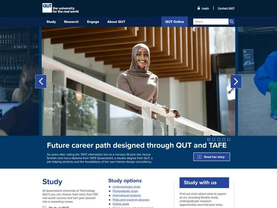 Queensland University of Technology website screenshot
