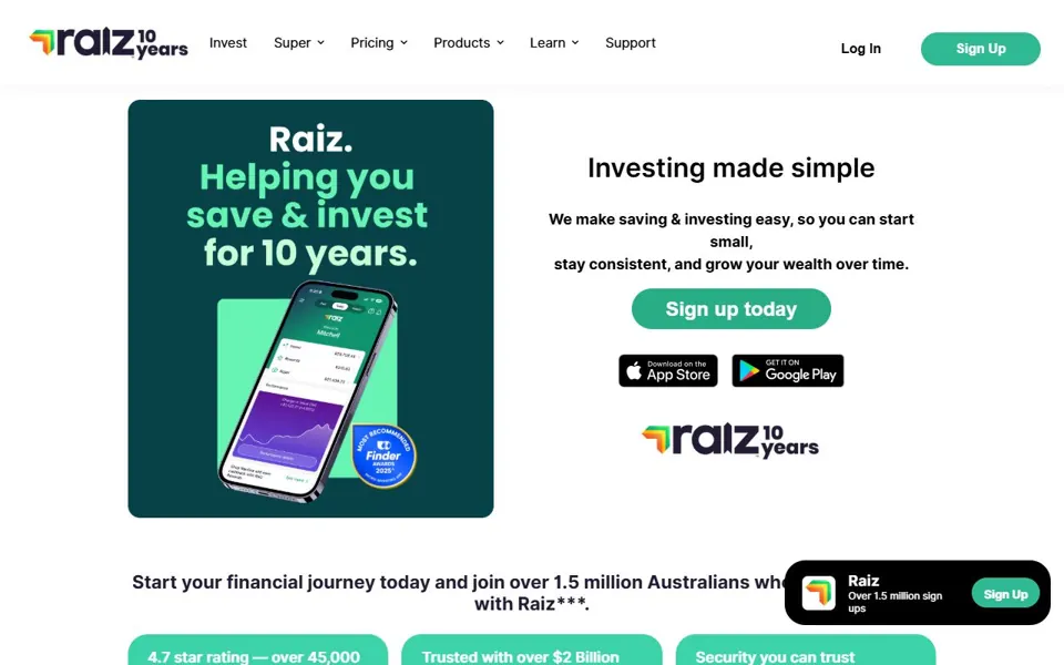 Raiz website screenshot