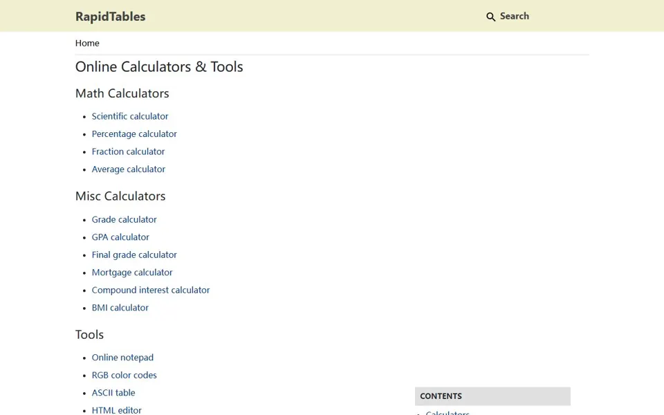 RapidTables website screenshot