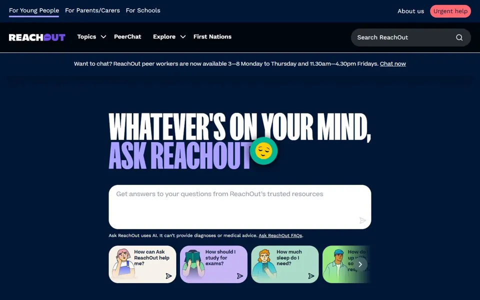 ReachOut Australia website screenshot