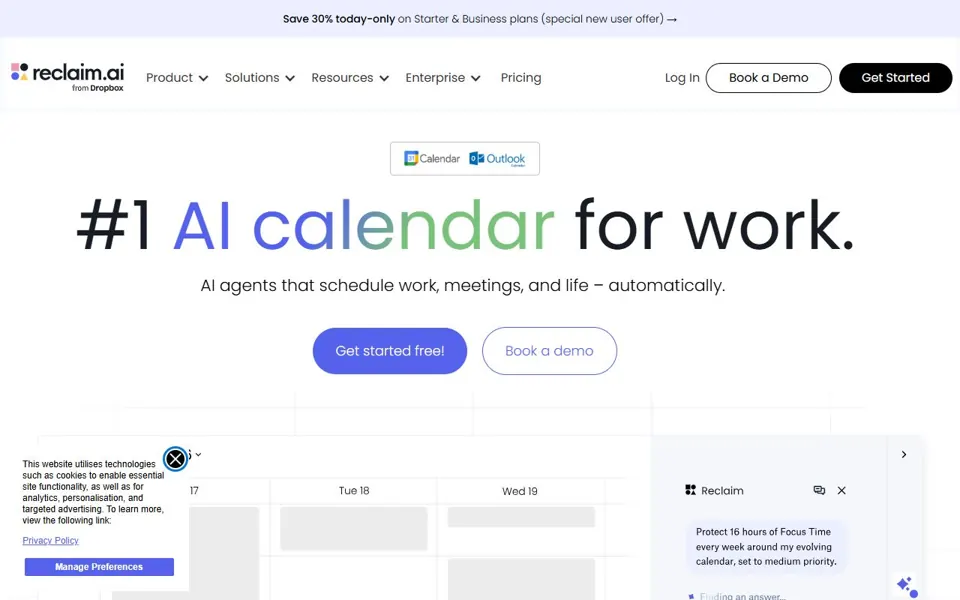 Reclaim · Website screenshot