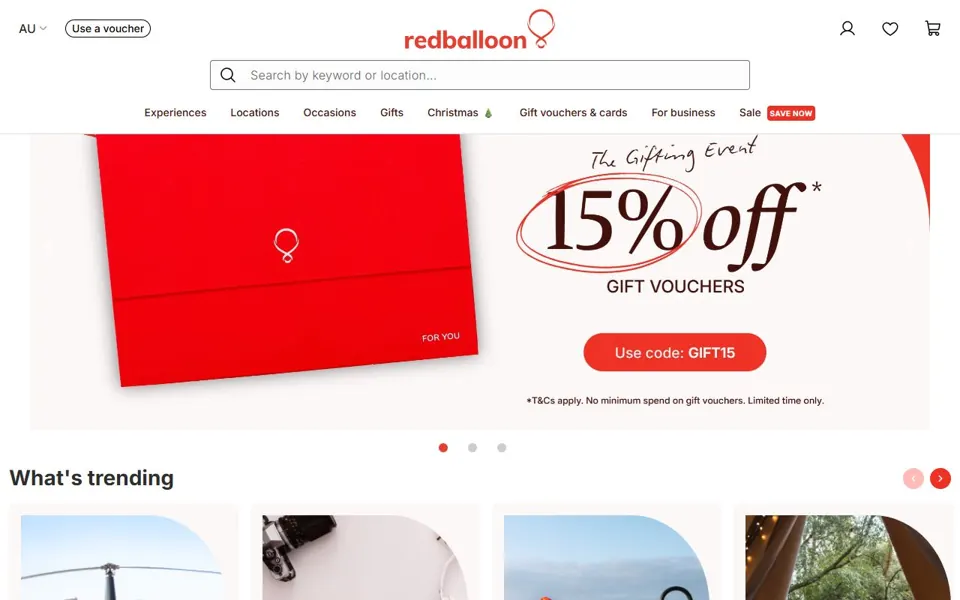 RedBalloon website screenshot