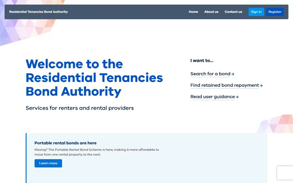 Residential Tenancies Bond Authority website screenshot