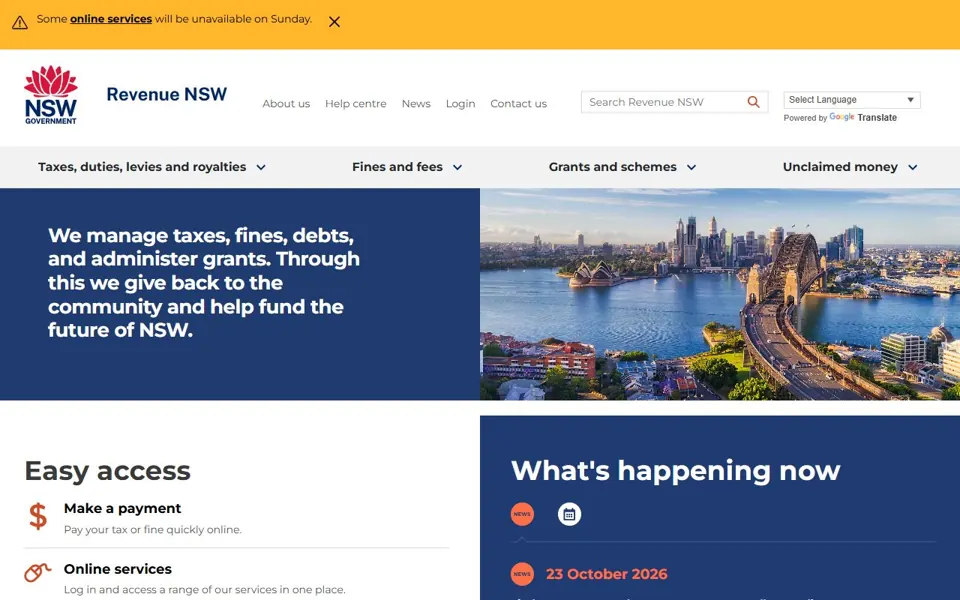 Revenue NSW website screenshot