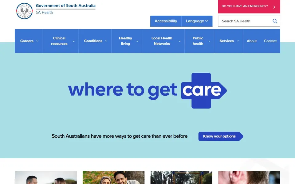 SA Health website screenshot