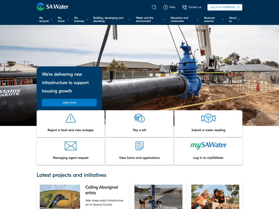 SA Water website screenshot