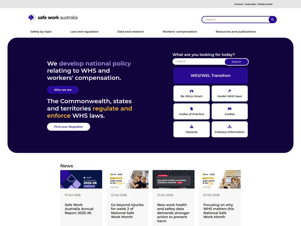 Safe Work Australia website screenshot