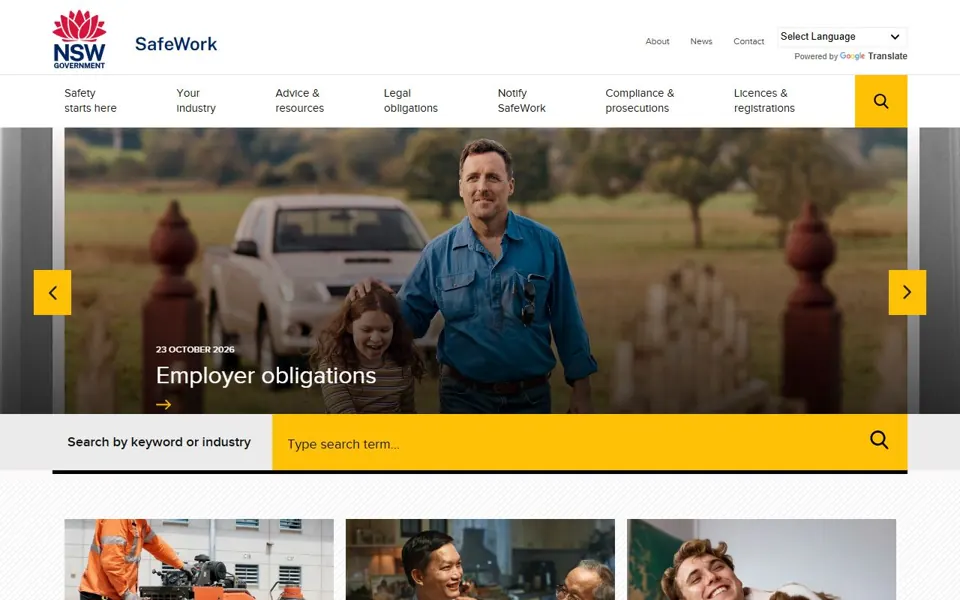 SafeWork NSW website screenshot
