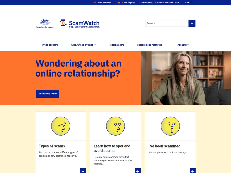 Scamwatch website screenshot