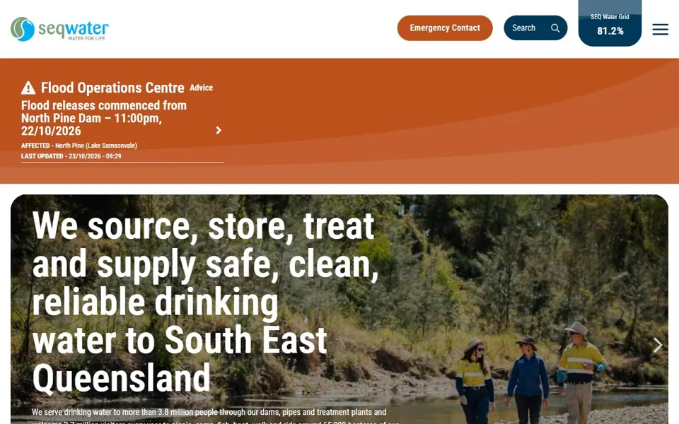 Seqwater website screenshot
