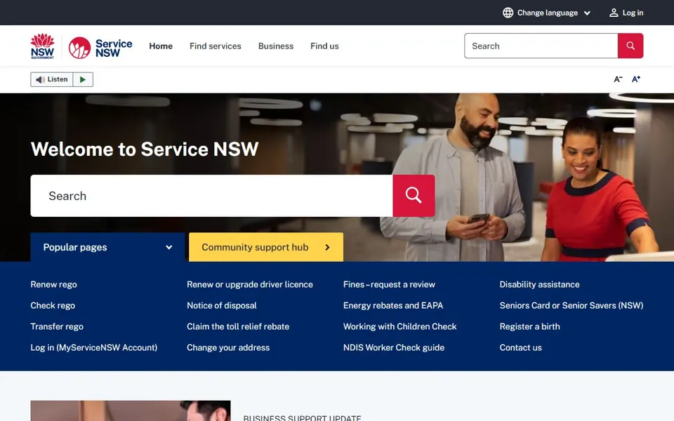 Service NSW website screenshot