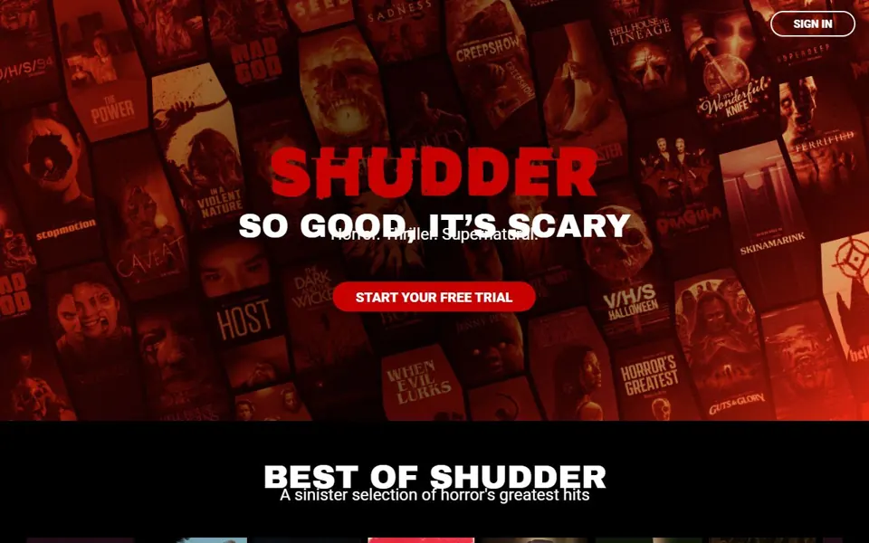 Shudder website screenshot