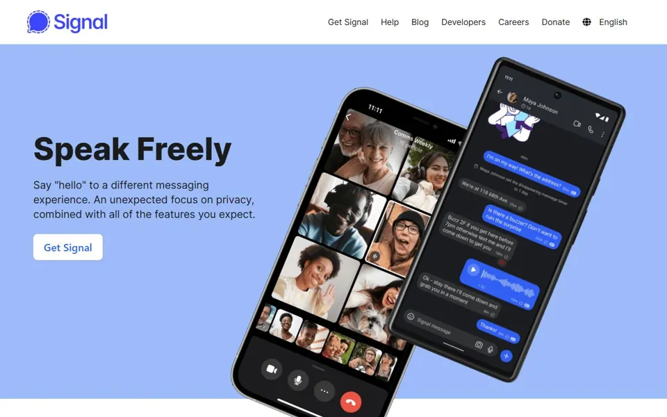 Signal – Ansicht der Anbieter-Website
