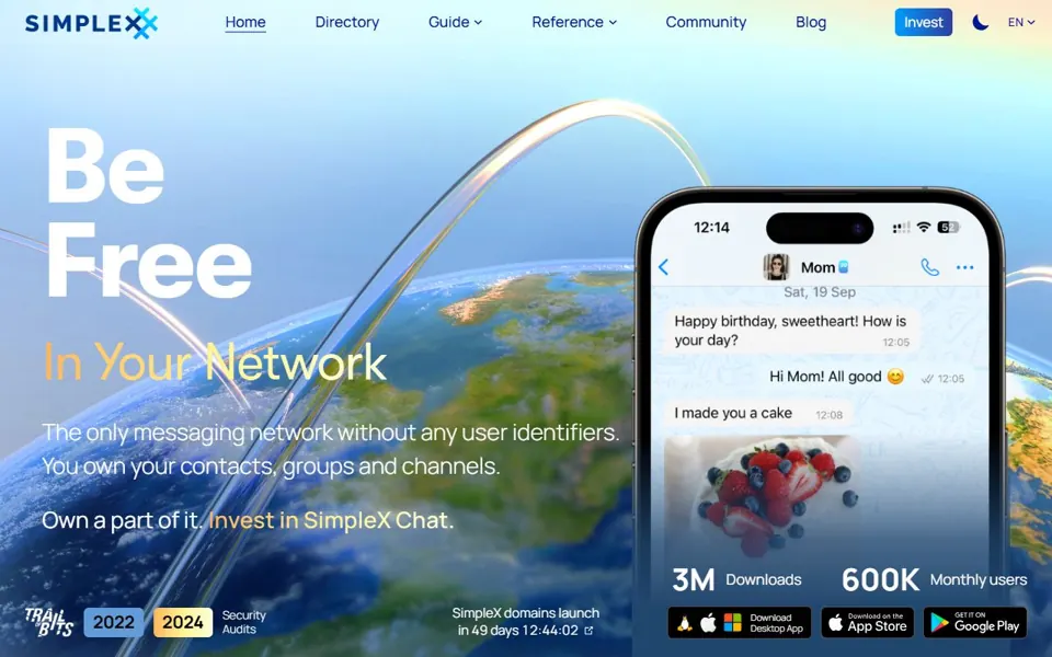 SimpleX Chat · Website screenshot