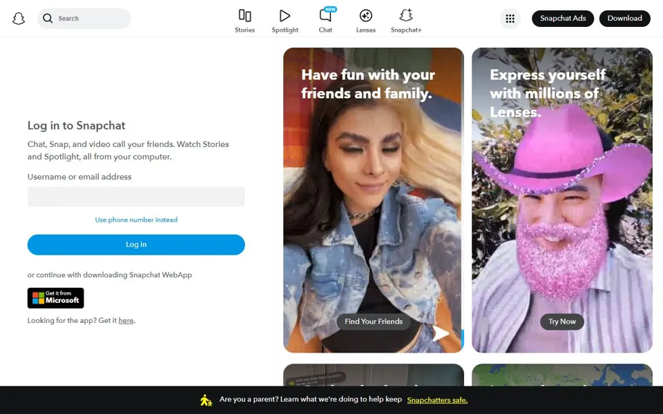 Snapchat website screenshot