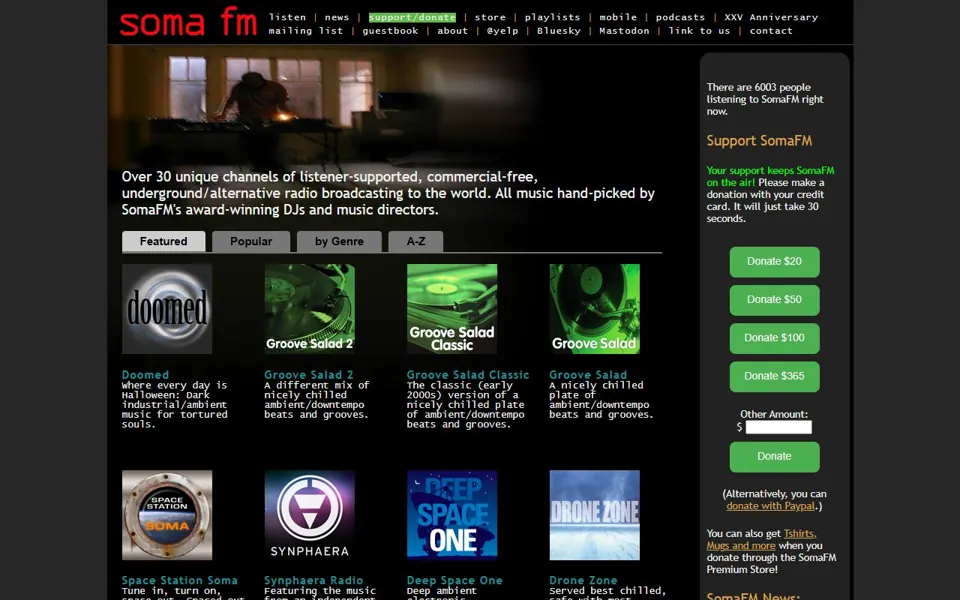 SomaFM · Website screenshot