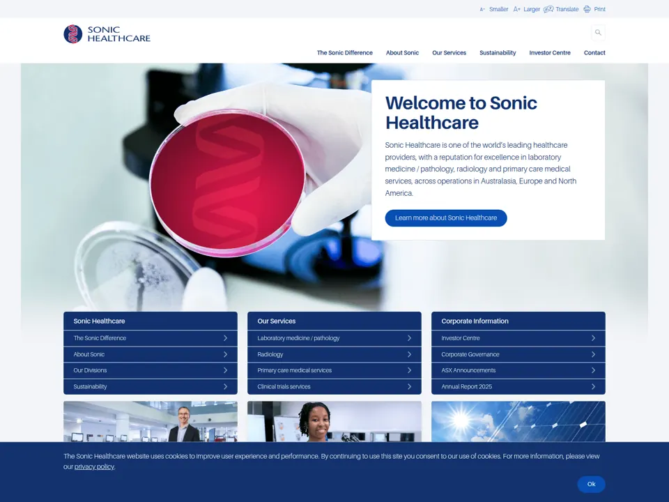 Sonic Healthcare website screenshot