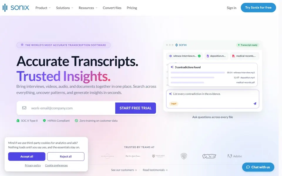 Sonix website screenshot
