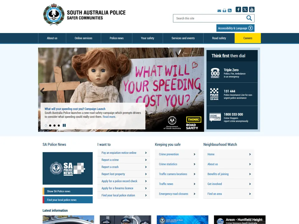 South Australia Police website screenshot