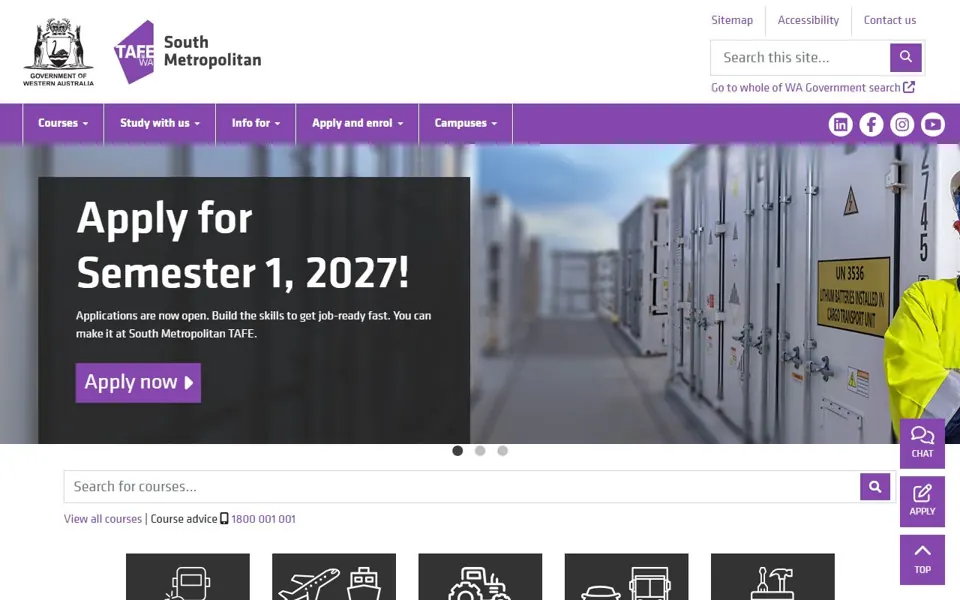 South Metropolitan TAFE website screenshot
