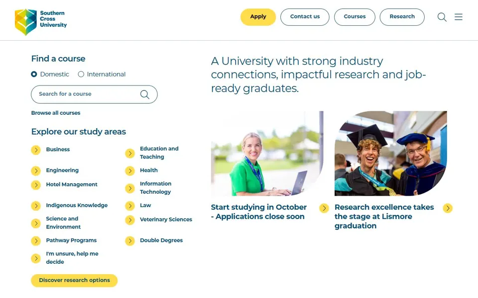 Southern Cross University website screenshot