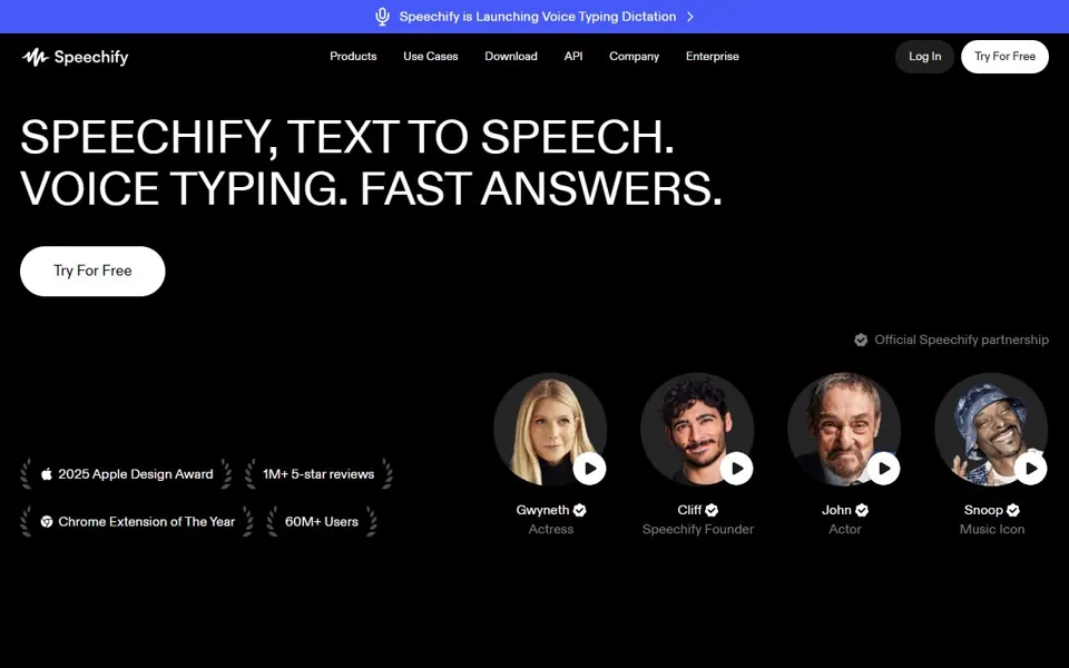 Speechify website screenshot
