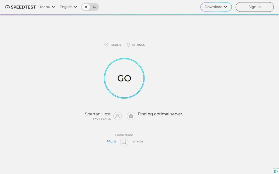 Speedtest website screenshot