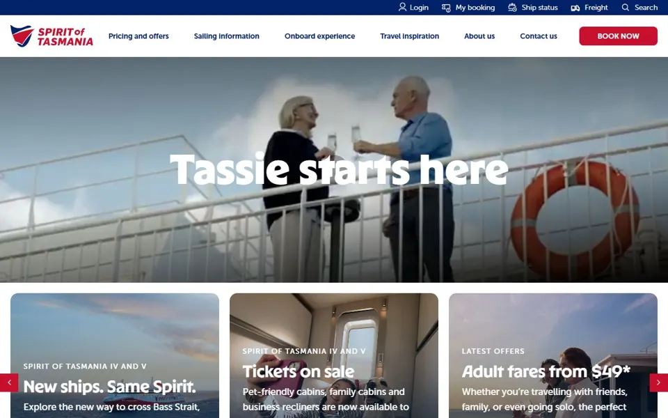 Spirit of Tasmania website screenshot